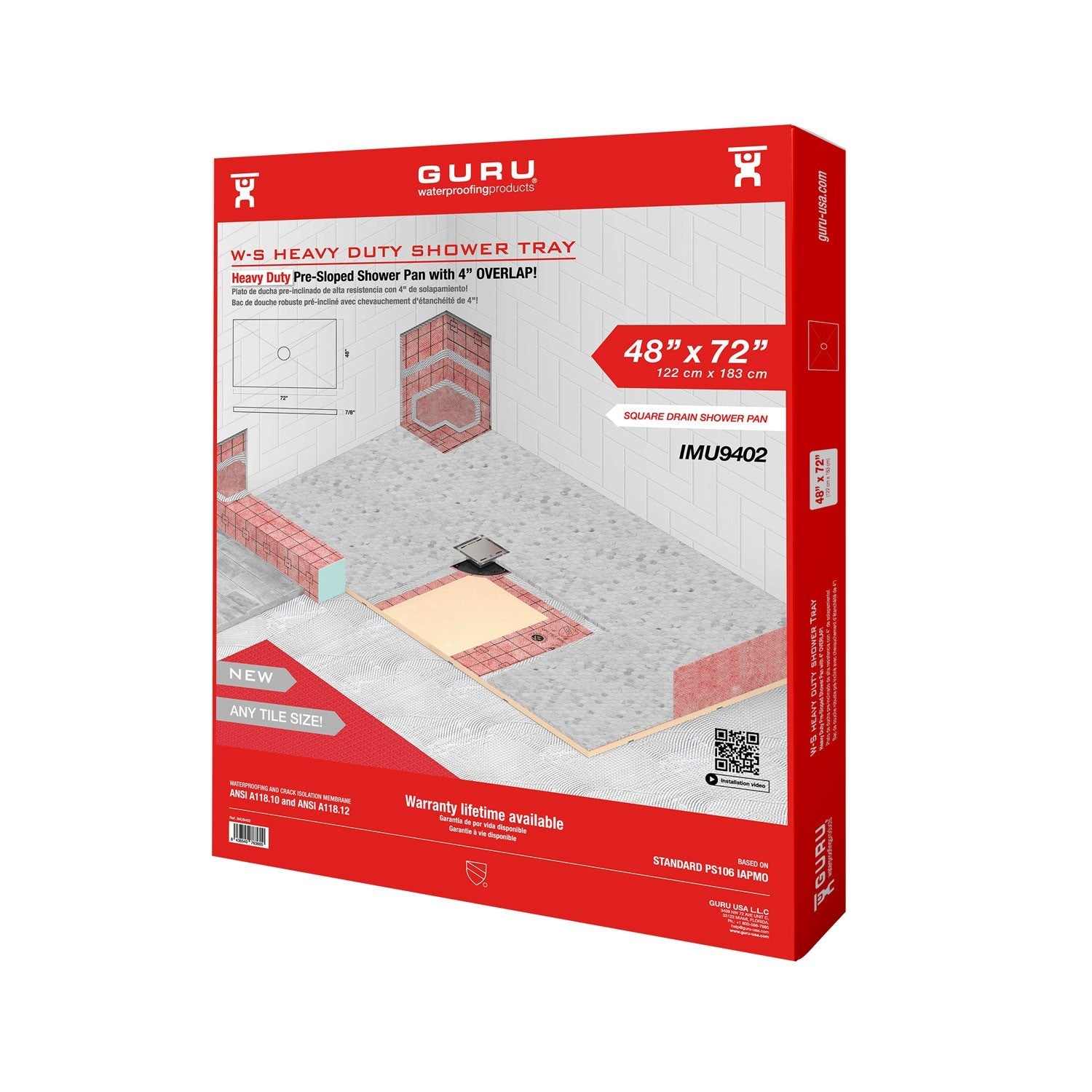 GURU W-S heavy duty shower tray four slopes for square drains - Tundra Globe