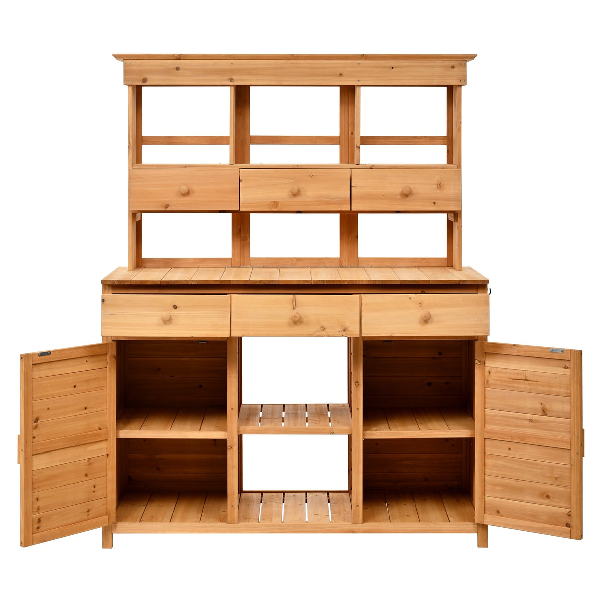Tall Garden Potting Bench Table with Hutch - Durable Fir Wood