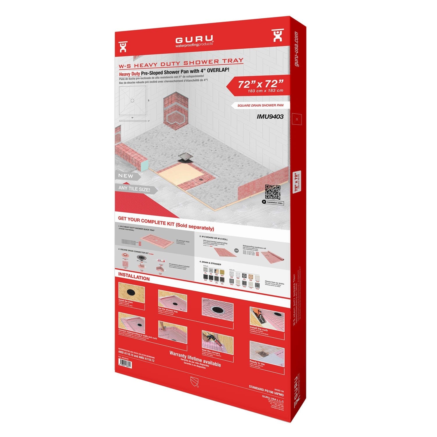 GURU W-S heavy duty shower tray four slopes for square drains - Tundra Globe