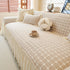 Grid Textured Sofa Cover with Sheer Ruffle Skirt, Pet-Friendly Sofa Throw Slipcover