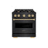 ZLINE 30" Classic Gas Range, Convection Gas Oven Black Stainless Steel, Champagne Bronze CGRBZ-30-CB