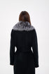 Genuine Silver Fox Virgin Wool Wrap Coat in Black