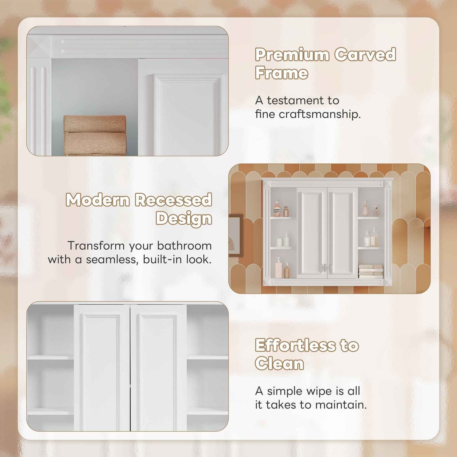 Wall-Mounted Medicine Cabinet With Adjustable Shelf, Soft-Closing Hinges - White