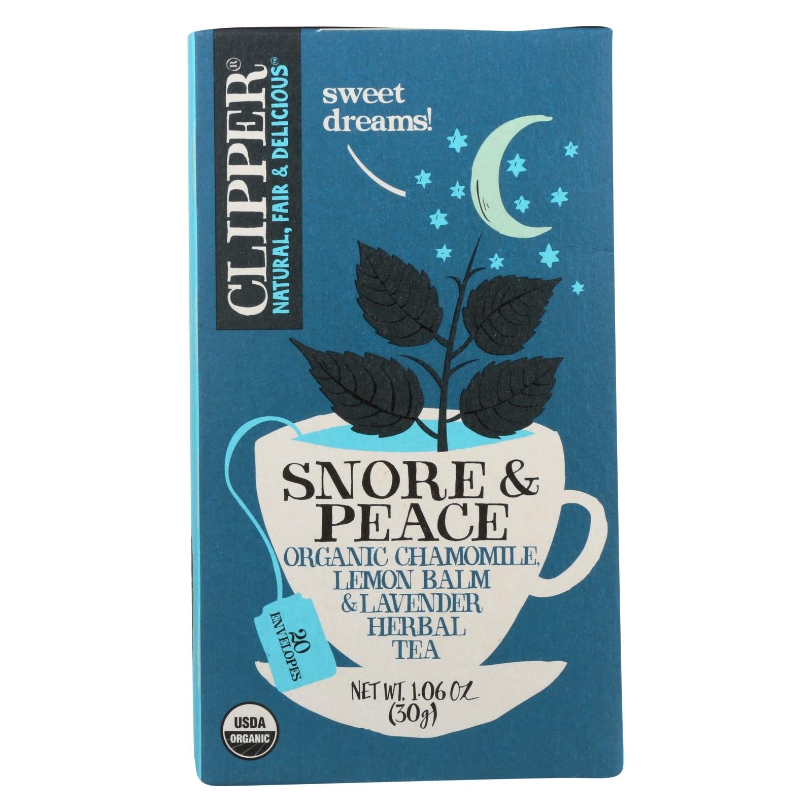 Clipper Tea Organic Snore and Peace Tea, Calming Herbal Blend, 20 Tea Bags per Box (Pack of 6)