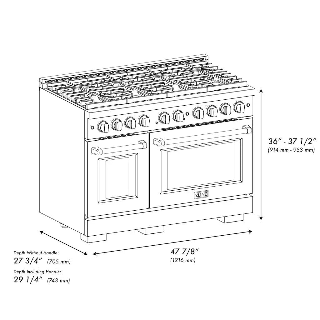 ZLINE 48 in.Gas Range, Convection Gas Oven, Black Stainless Steel, SGRB-48