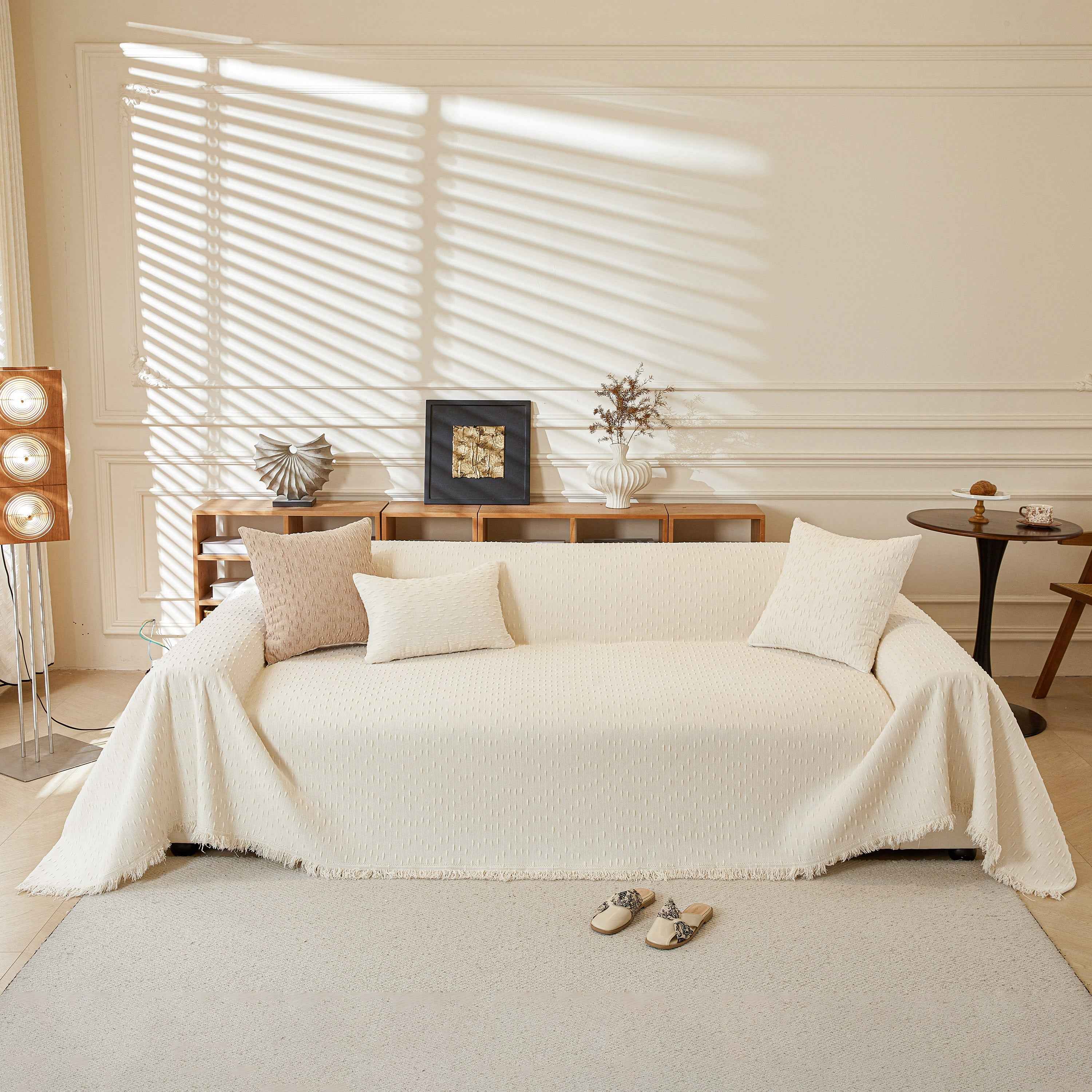 Textured Throw Blanket with 3D Dobby Weave, Minimalist Furniture Protector for Couch