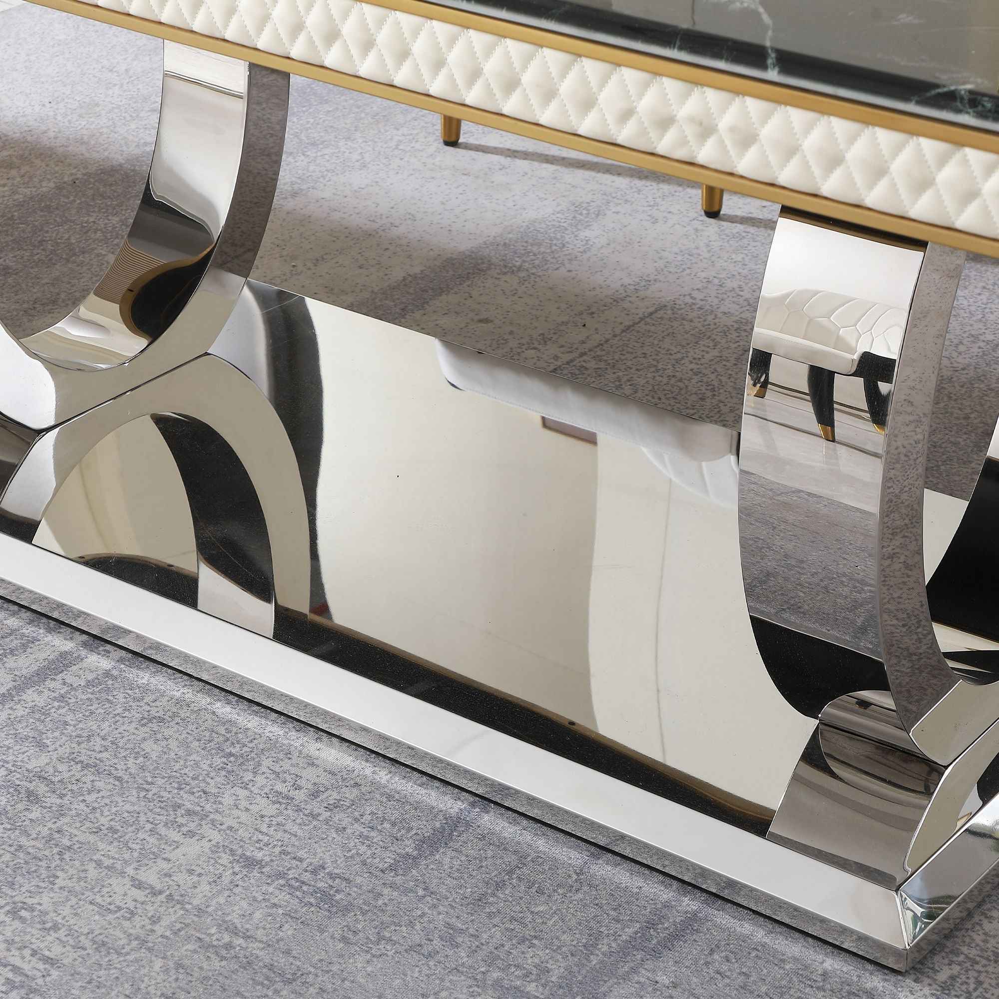 Luxury Modern Dining Table With Faux Marble Top And Dual Circle Base - Black