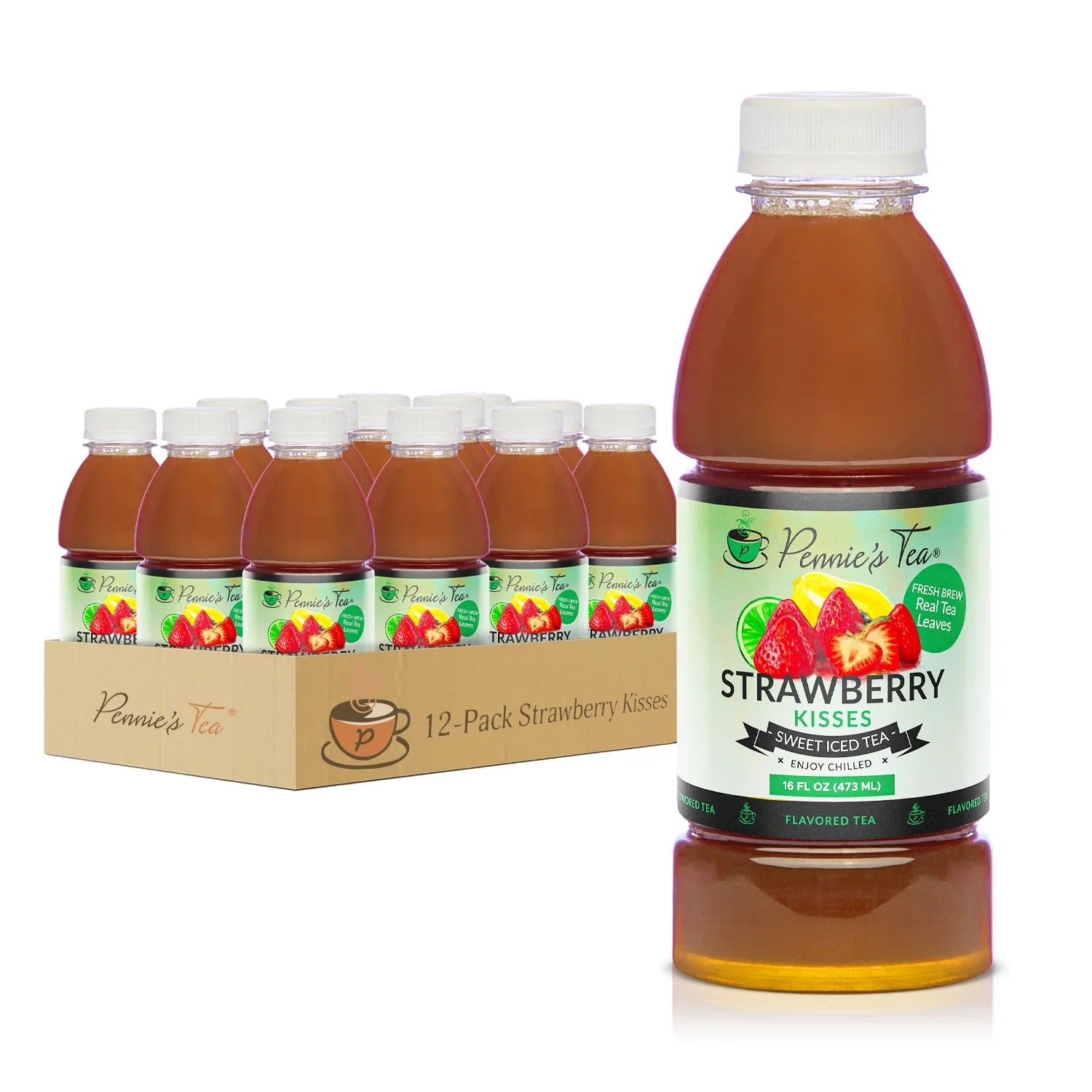 Pennie's Tea - Strawberry Kisses Iced Tea, 16 fl oz (Case of 12) - Gluten-Free Beverage