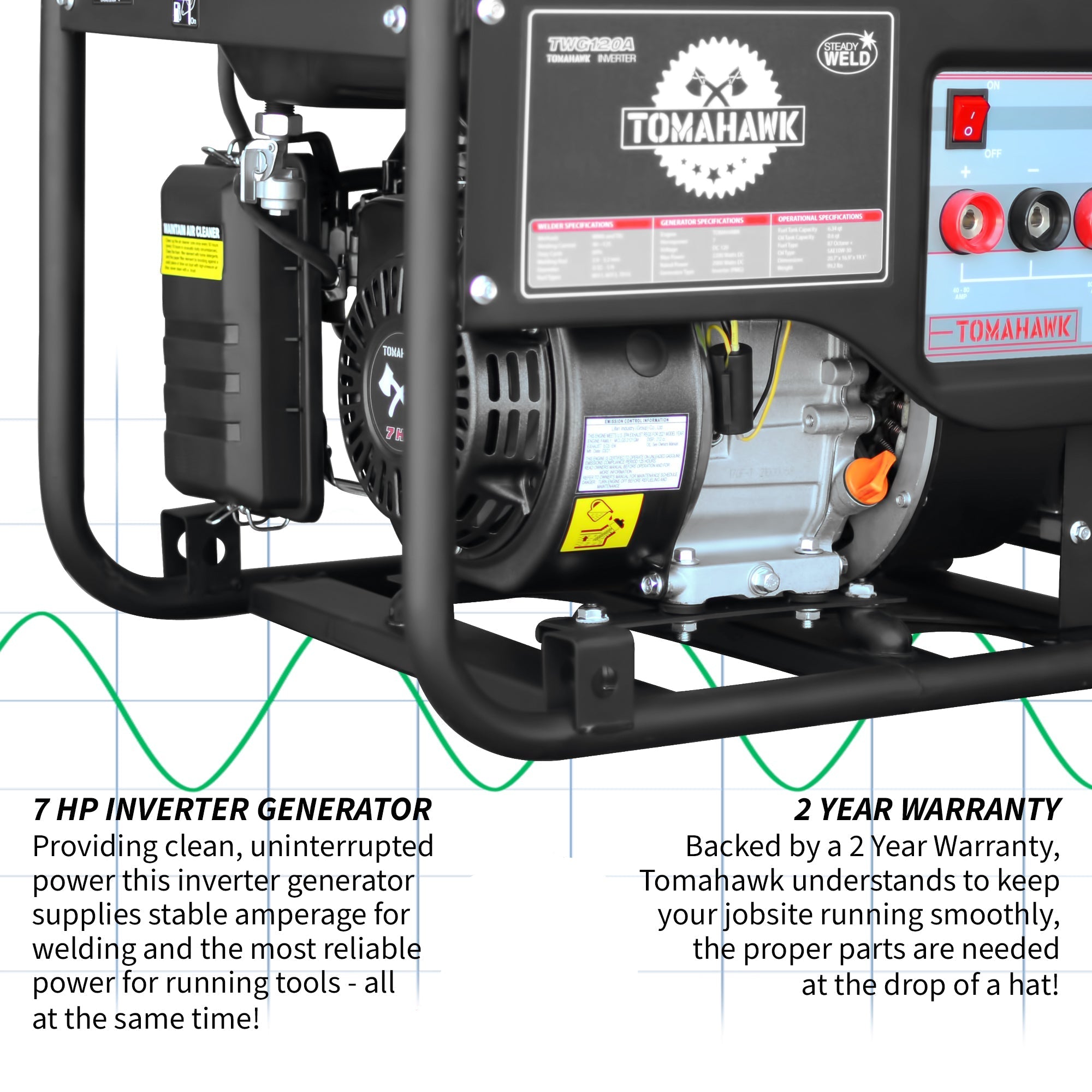 120 Amp Engine Driven Welder Generator 2200 Watt 7 HP Gas Powered