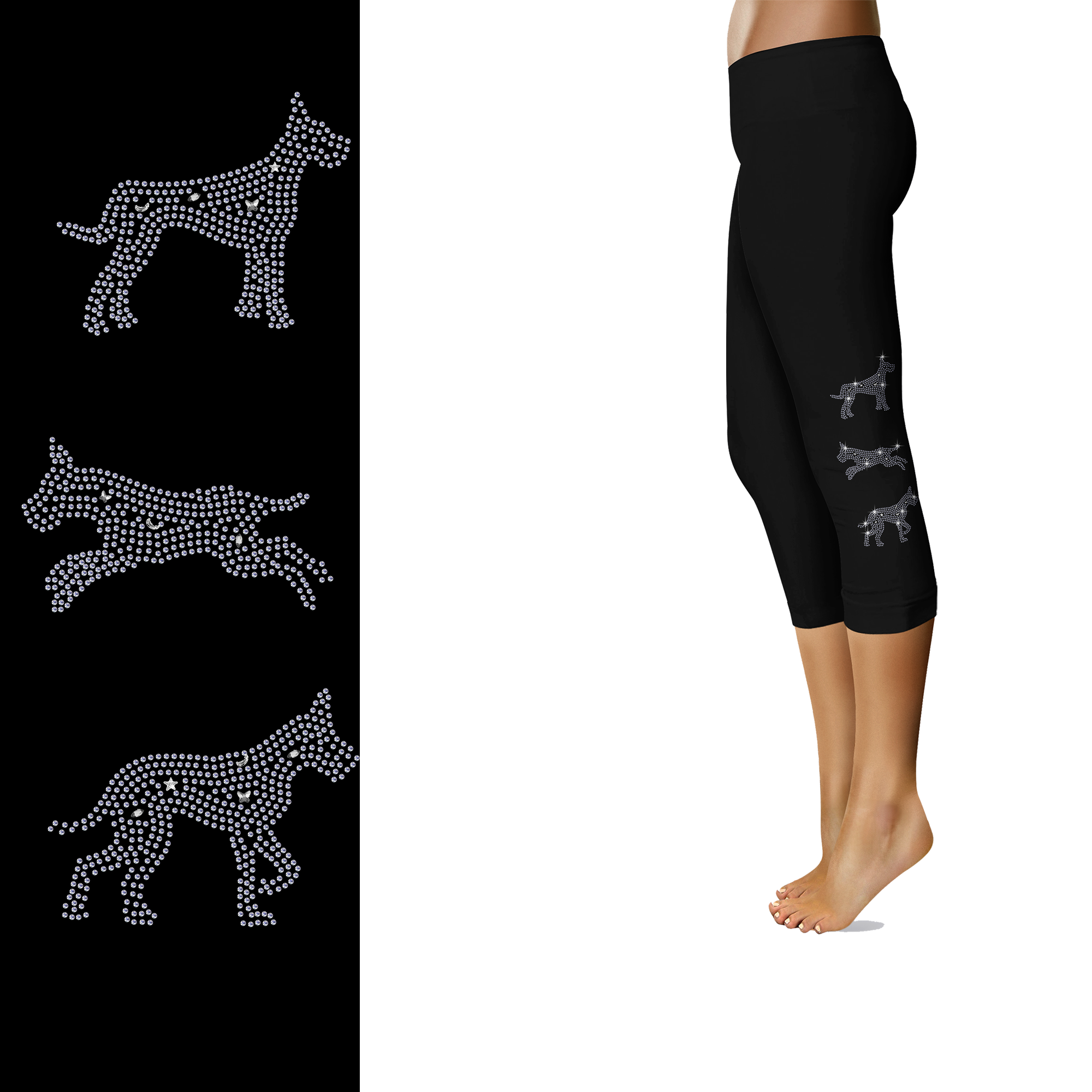 Great Dane Rhinestone Capri or Full-Length Leggings with Pockets & Cropped-Ear Design