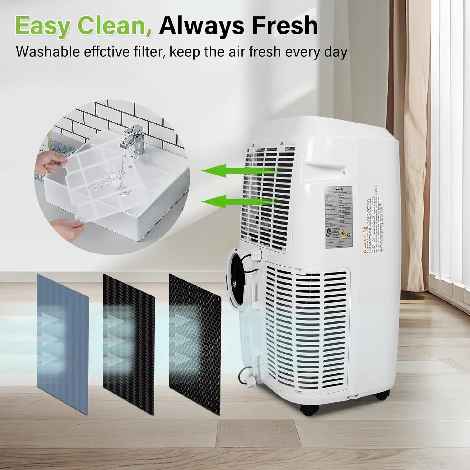 12,000 BTU Smart WiFi Portable Air Conditioner with Dehumidifier & 3-Speed Fan, 24H Timer, Sleep Mode, Auto Swing, Quiet AC Unit with Easy-Move Wheels & Window Kit for Rooms Up to 550 Sq.Ft