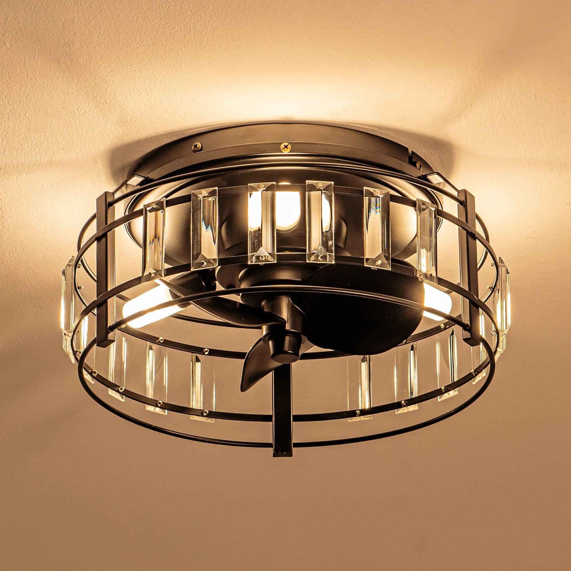 13" Modern DC Motor Flush Mount Reversible Crystal Ceiling Fan with Lighting and Remote Control