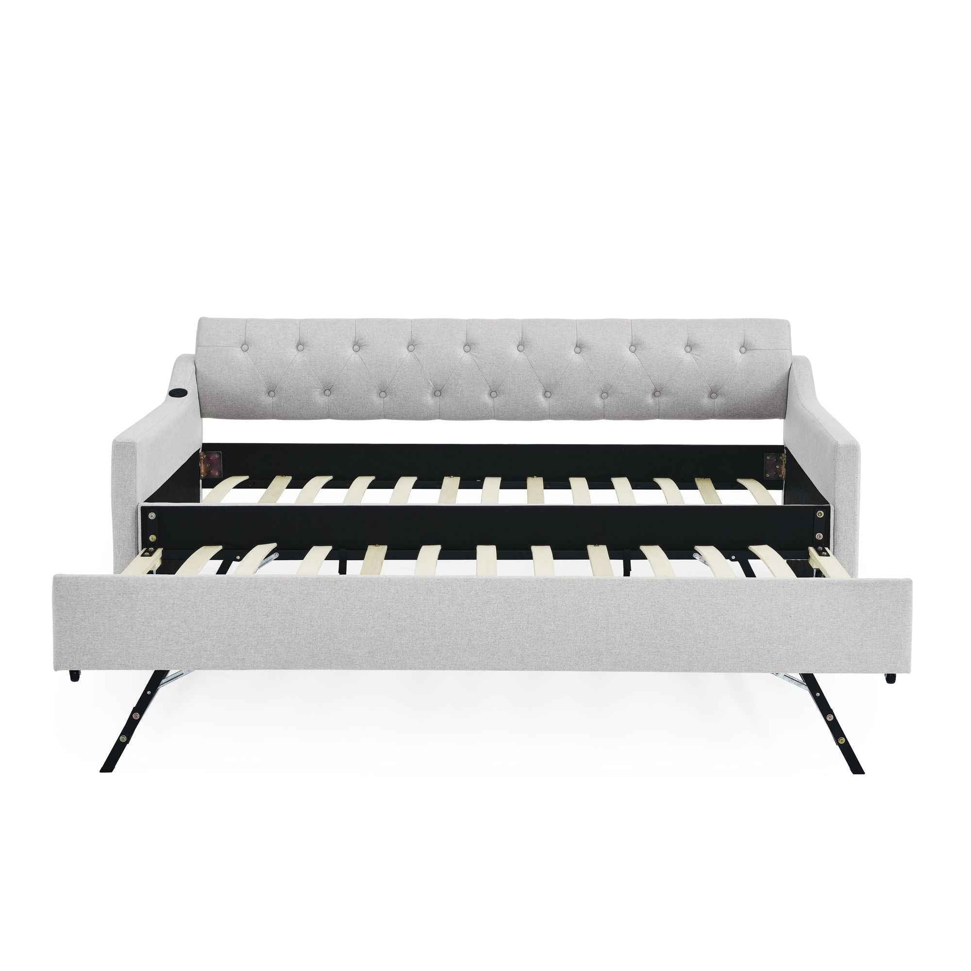 Size Upholstered Daybed With Trundle And USB Charging Armrest