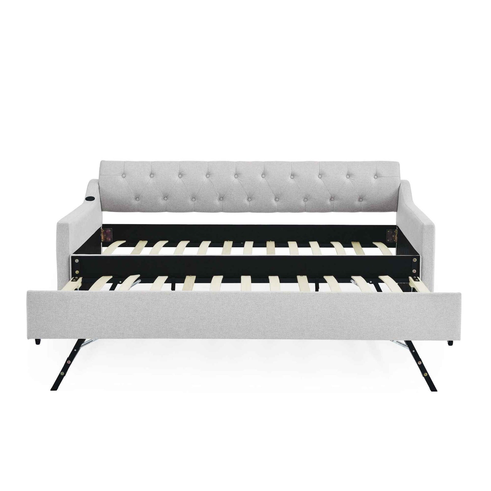 Size Upholstered Daybed With Trundle And USB Charging Armrest