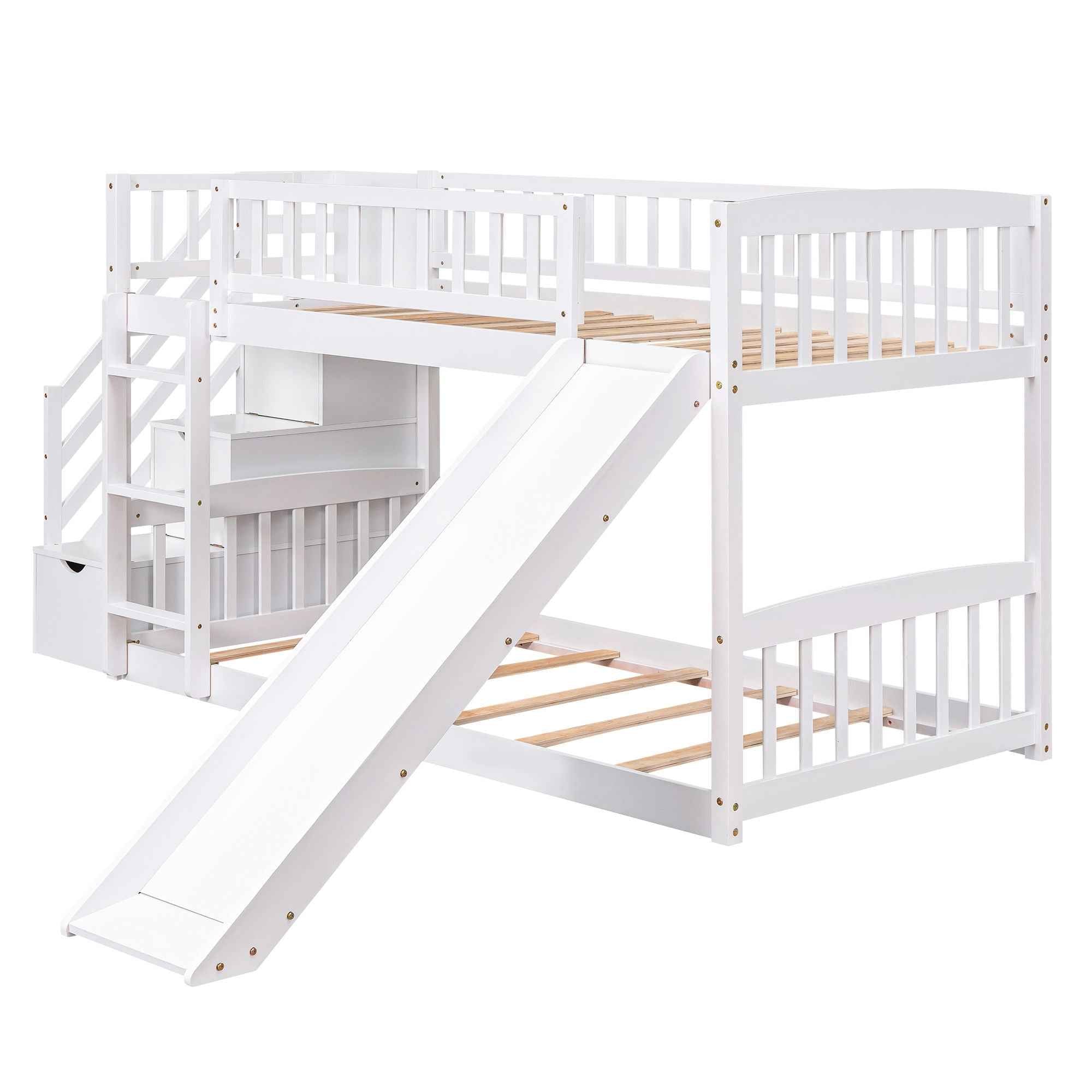 Twin Over Twin Stairway Bunk Bed With Two Drawers And Slide