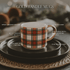 White Plaid 14 oz Gold Handle Coffee Mug