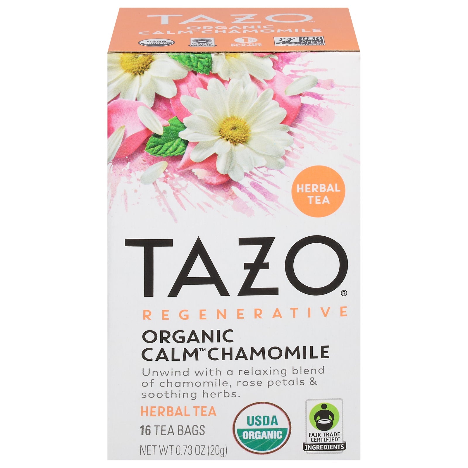 Tazo Organic Calm Chamomile Herbal Tea, 16 Tea Bags Per Box (Pack of 6)