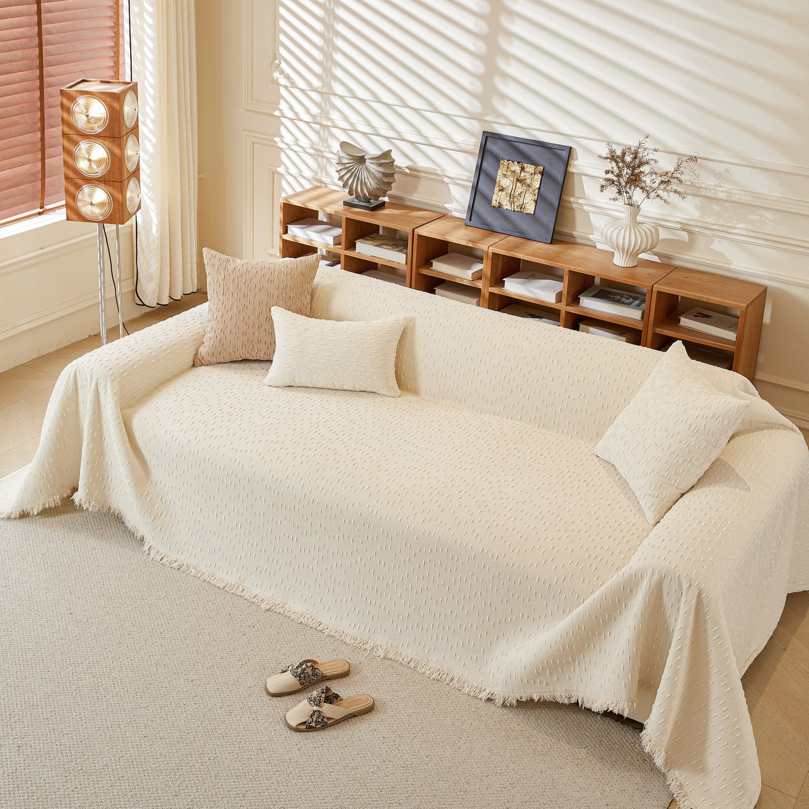 Textured Throw Blanket with 3D Dobby Weave, Minimalist Furniture Protector for Couch