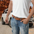 Western Cowboy Leather Belt - Brown