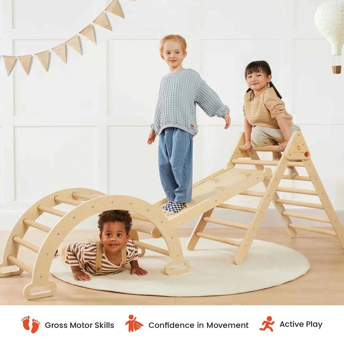 Tiny Land® Pikler Triangle 7-in-1 Montessori Climbing Set