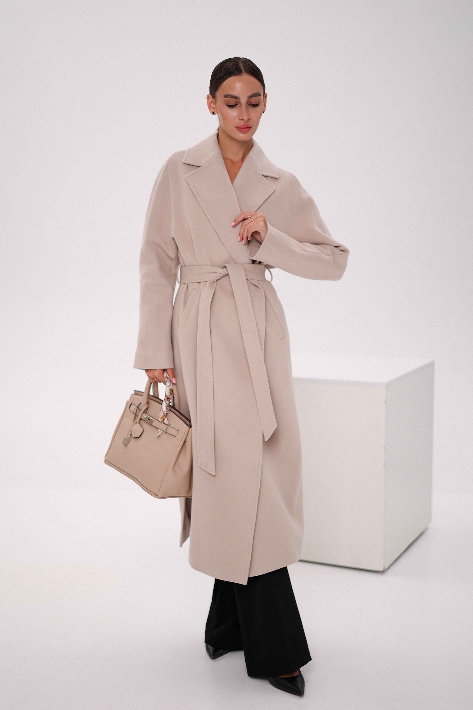 Cambridge Comfort Wraparound Wool Cashmere Coat in Nude