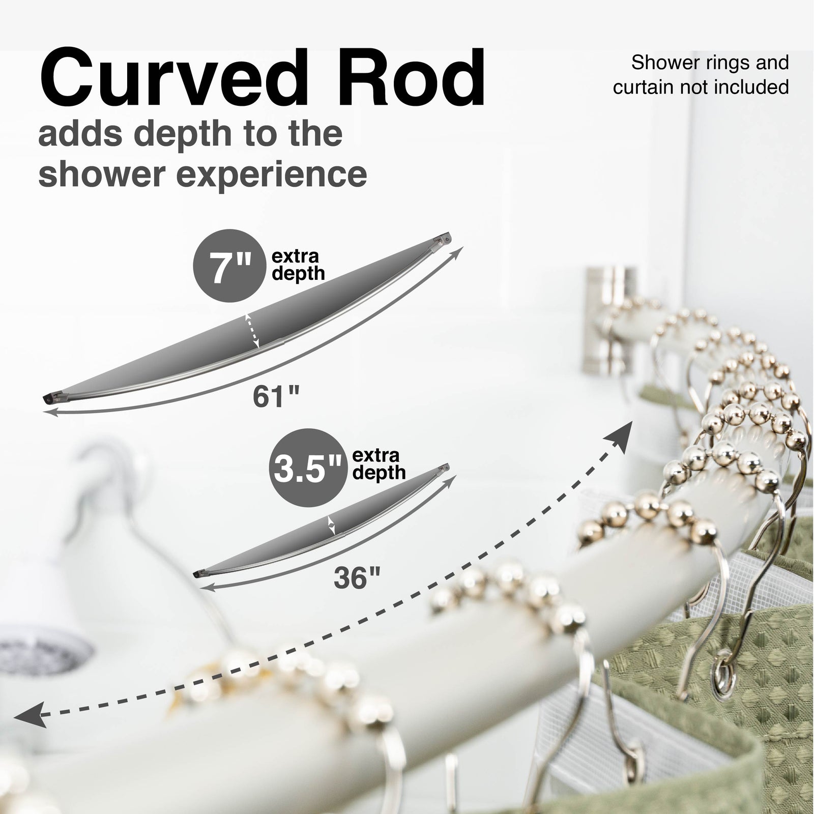 36 in. to 61 in. Curved Shower Rod (Brushed Nickel Finish)