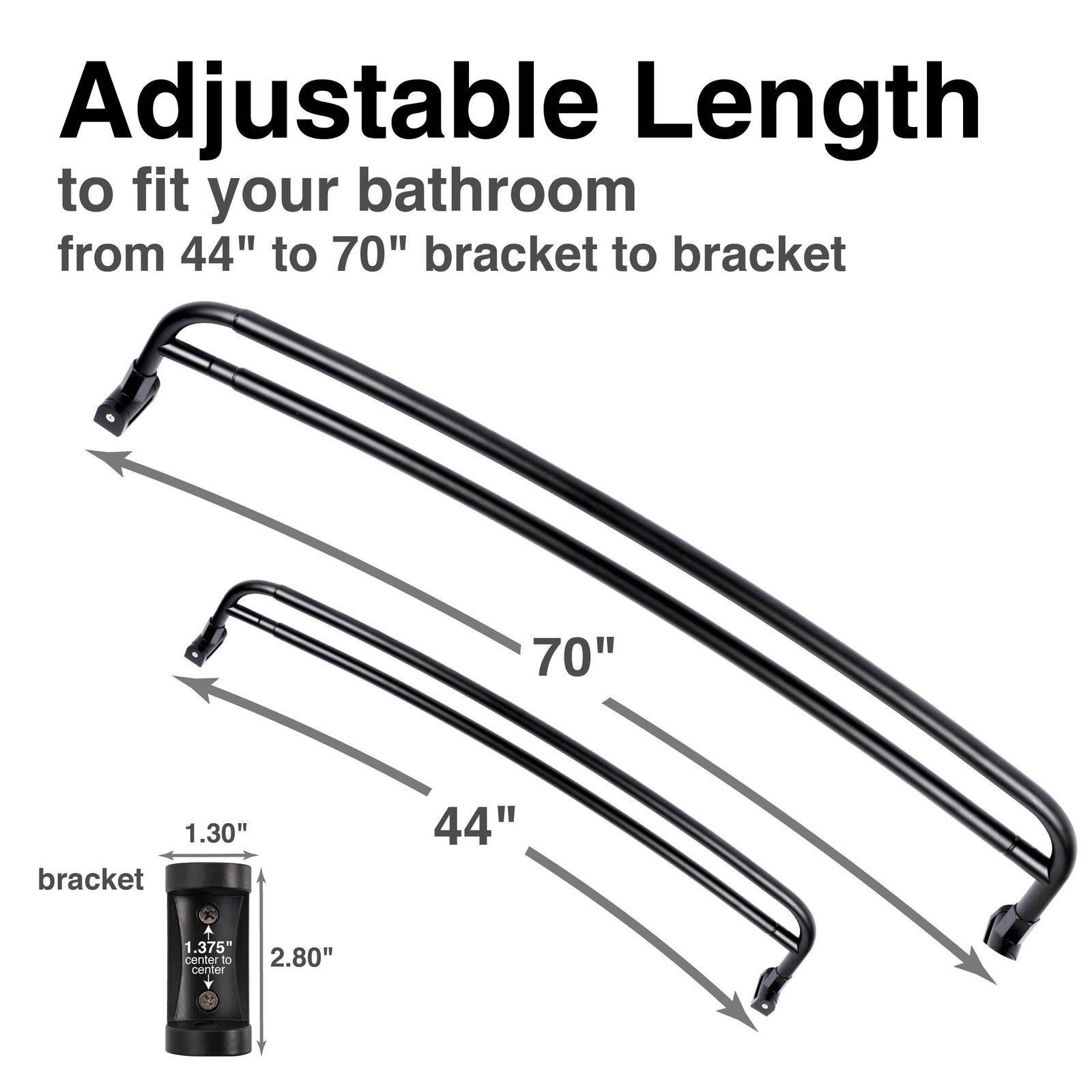 44 in. to 70 in. Double Curved Shower Rod (Matte Black Finish)