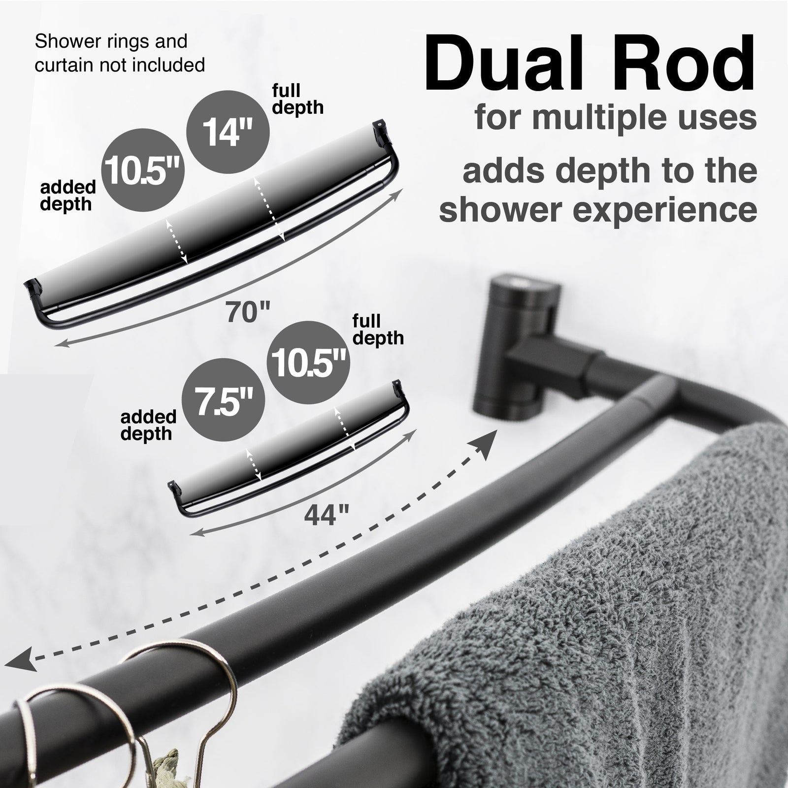 44 in. to 70 in. Double Curved Shower Rod (Matte Black Finish)