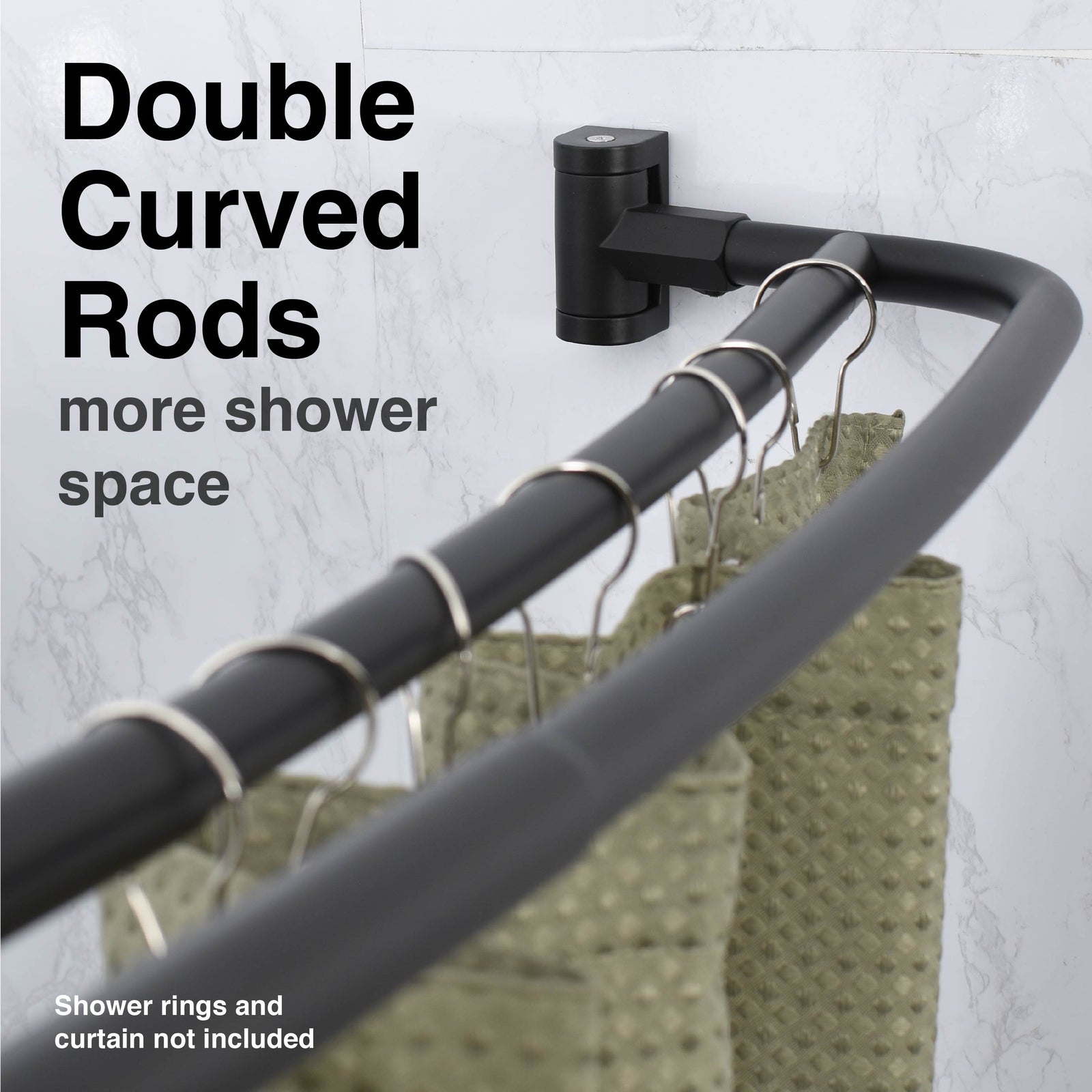 44 in. to 70 in. Double Curved Shower Rod (Matte Black Finish)