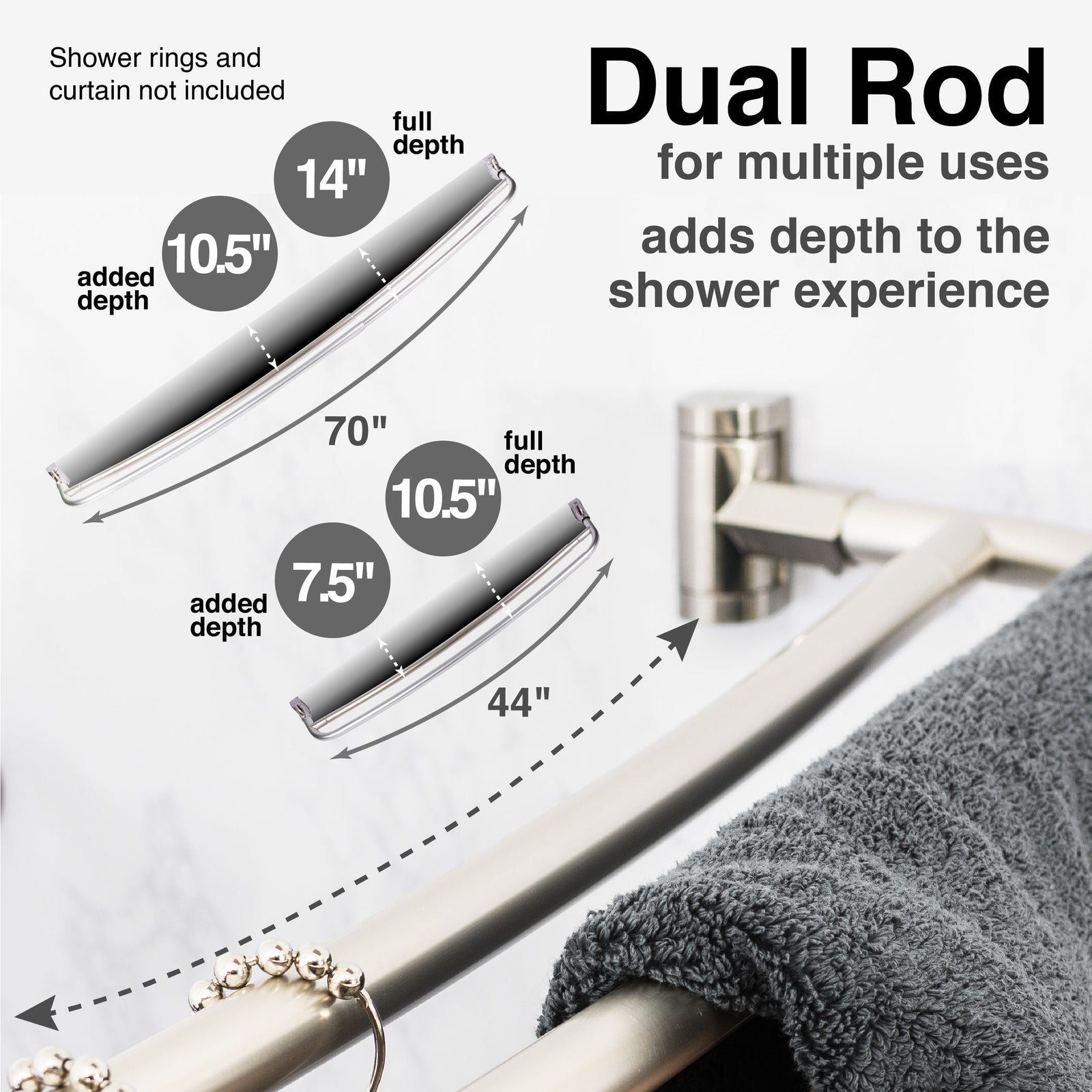 44 in. to 70 in. Double Curved Shower Rod (Brushed Nickel Finish)