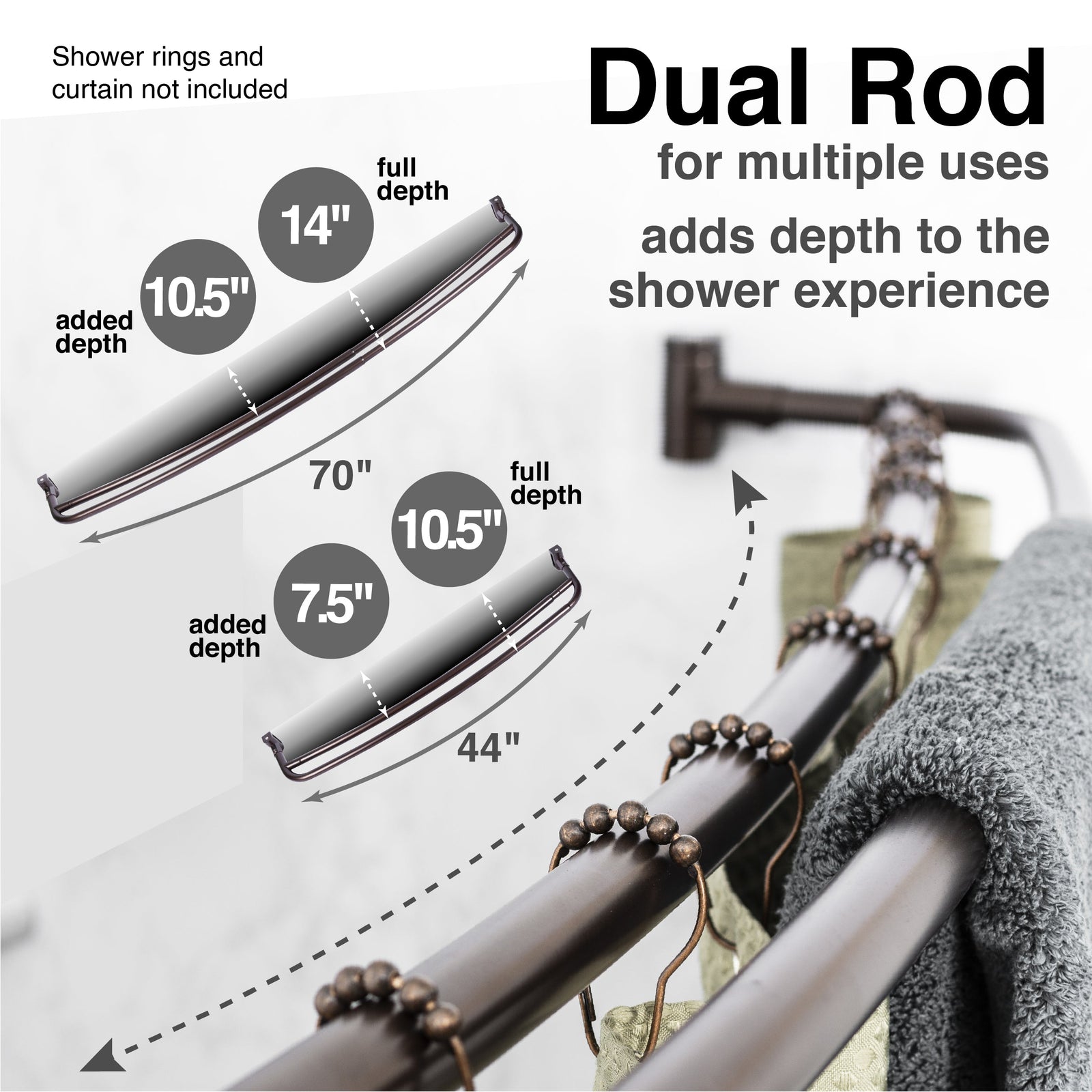 44 in. to 70 in. Double Curved Shower Rod (Oil-Rubbed Bronze Finish)