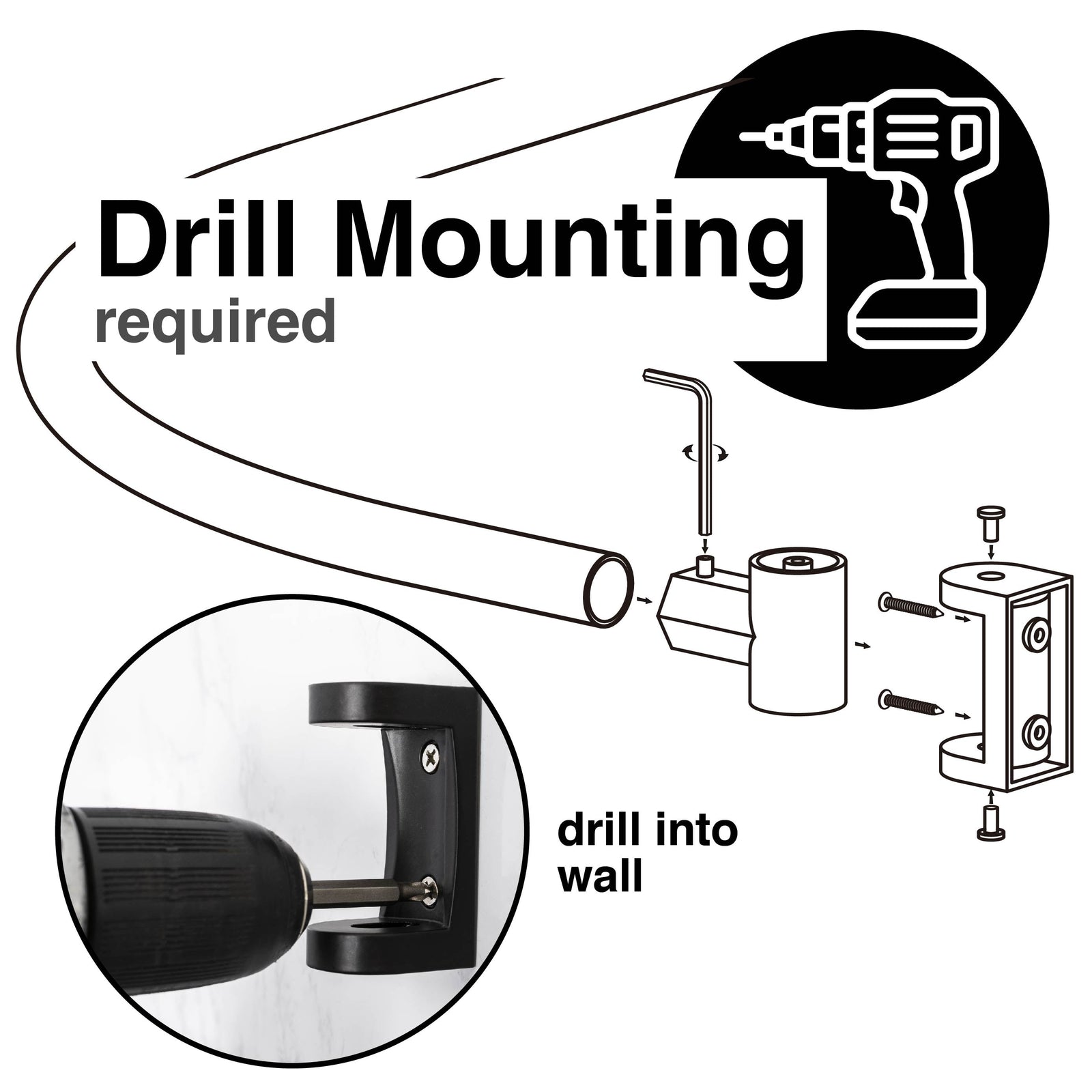 36 in. to 61 in. Curved Shower Rod (Black Finish)