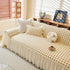Grid Textured Sofa Cover with Sheer Ruffle Skirt, Pet-Friendly Sofa Throw Slipcover