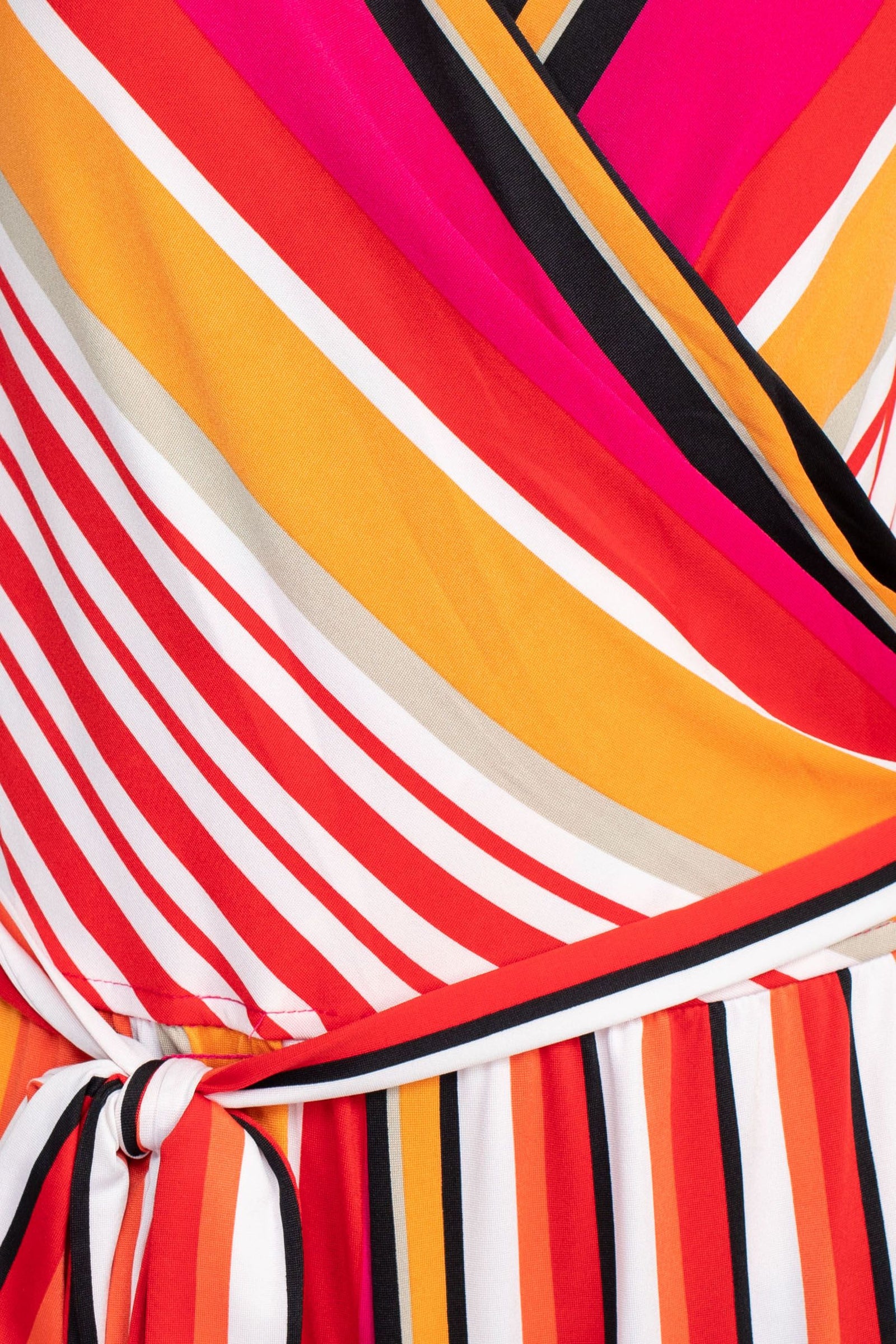 Emma & Michele V-Neck Mock Wrap Top Tie Waist Stripe Print ITY Jumpsuit