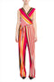 Emma & Michele V-Neck Mock Wrap Top Tie Waist Stripe Print ITY Jumpsuit