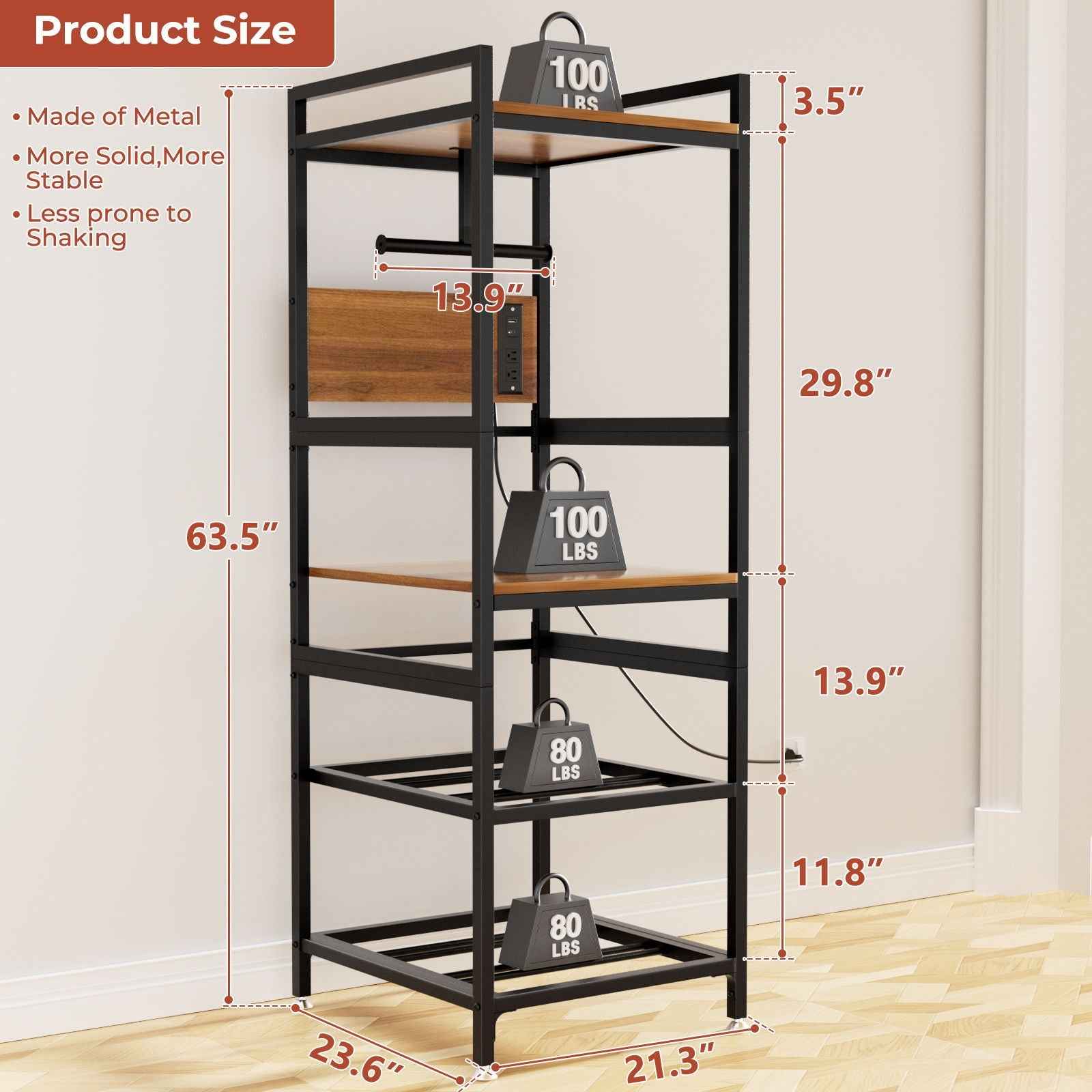 3D Printer Stand With Filament Storage, T-Type Holder, Built In Power Panelб Open Frame Printer Workstation - Black