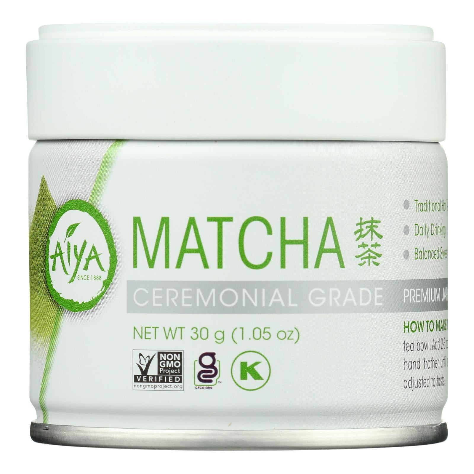 Aiya Organic Matcha Ceremonial Grade, 30g (Case of 6) - Culinary Grade Green Tea
