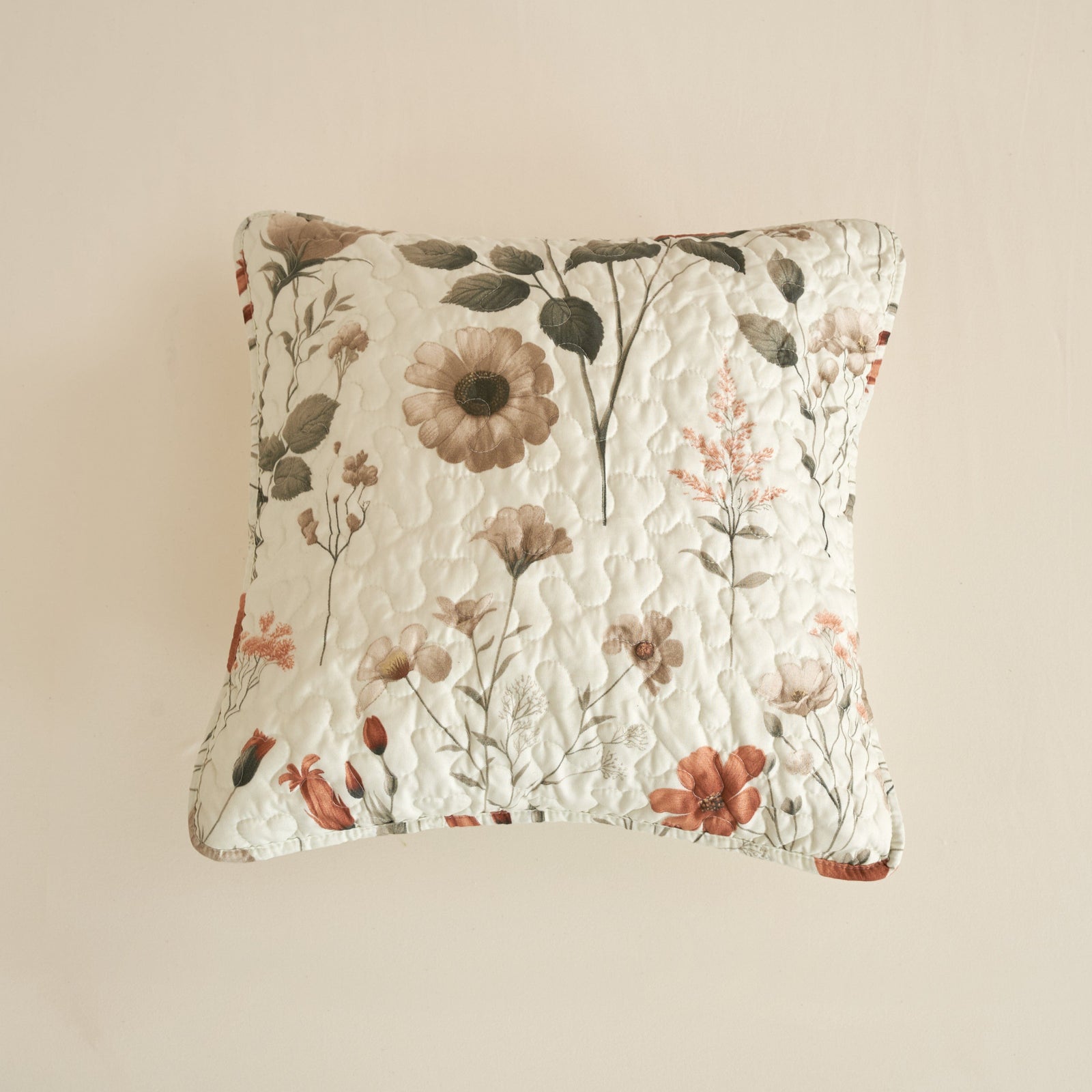 Enchanted Meadow Throw Pillow Covers - Set of 2, Zippered Floral Design in Beige, Rose, and Soft Green, Premium Soft Microfiber, Decorative Throw Pillow Shams 18x18 Inches (18