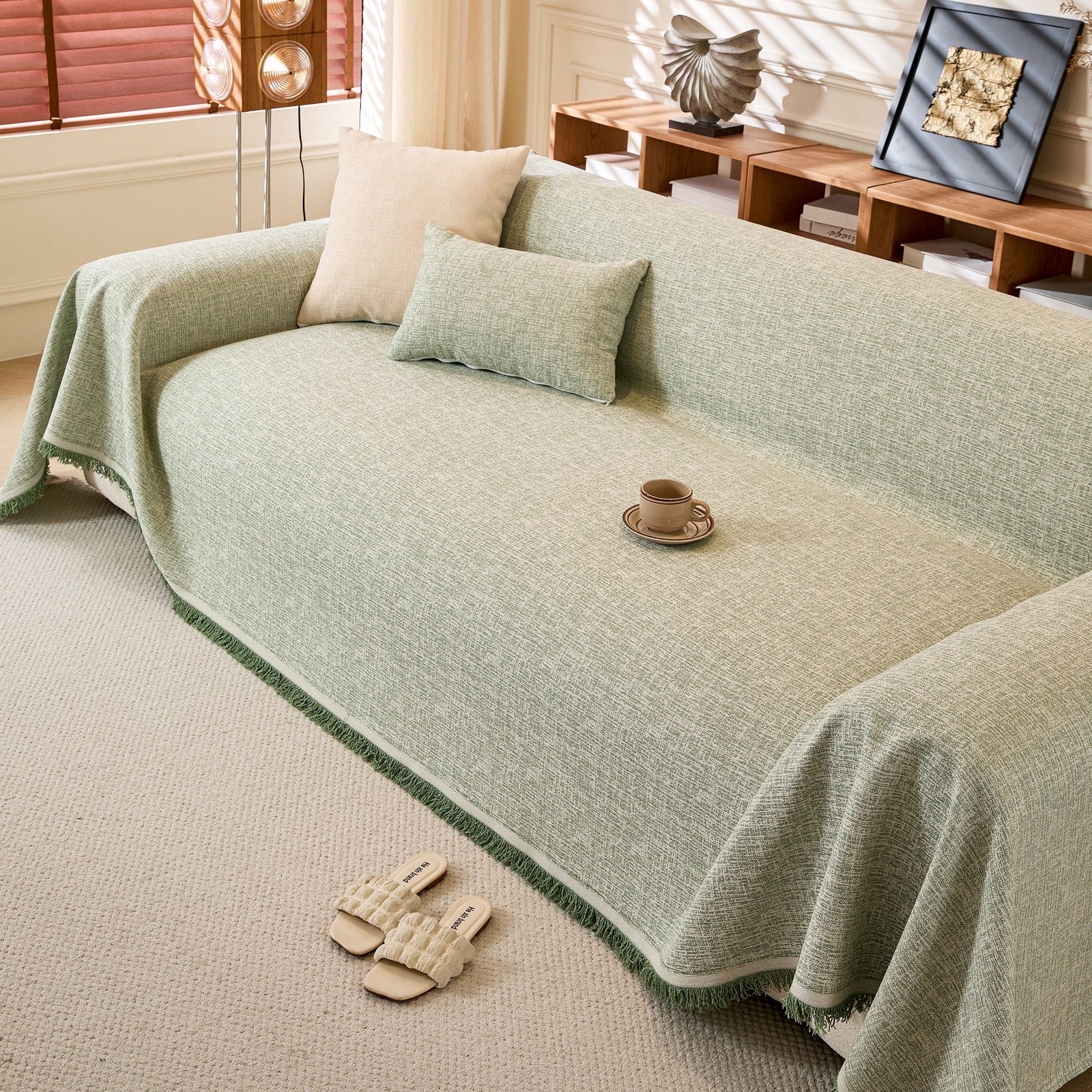 Natural Textured Linen Couch Cover, Breathable & Hypoallergenic Furniture Protector