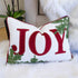 JOY Embroidered Christmas Throw Pillow with Velvet - Red and Green