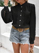 Miss Sparkling Swiss Dot Lace Frill Neck Top