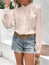 Miss Sparkling Swiss Dot Lace Frill Neck Top