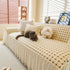 Grid Textured Sofa Cover with Sheer Ruffle Skirt, Pet-Friendly Sofa Throw Slipcover
