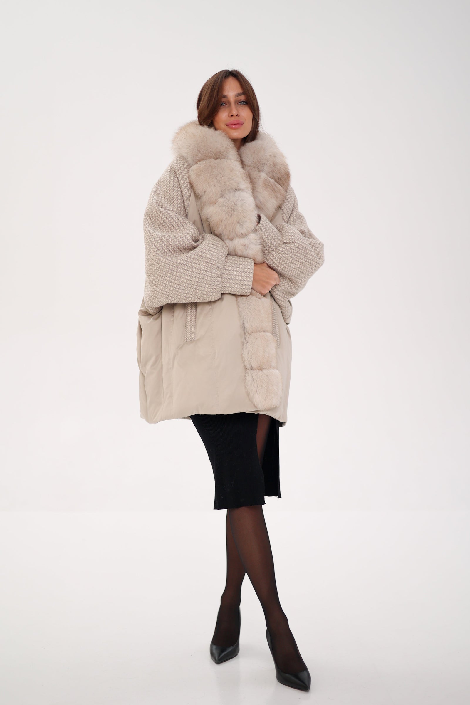 Genuine Polar Fox Boucle Down Coat