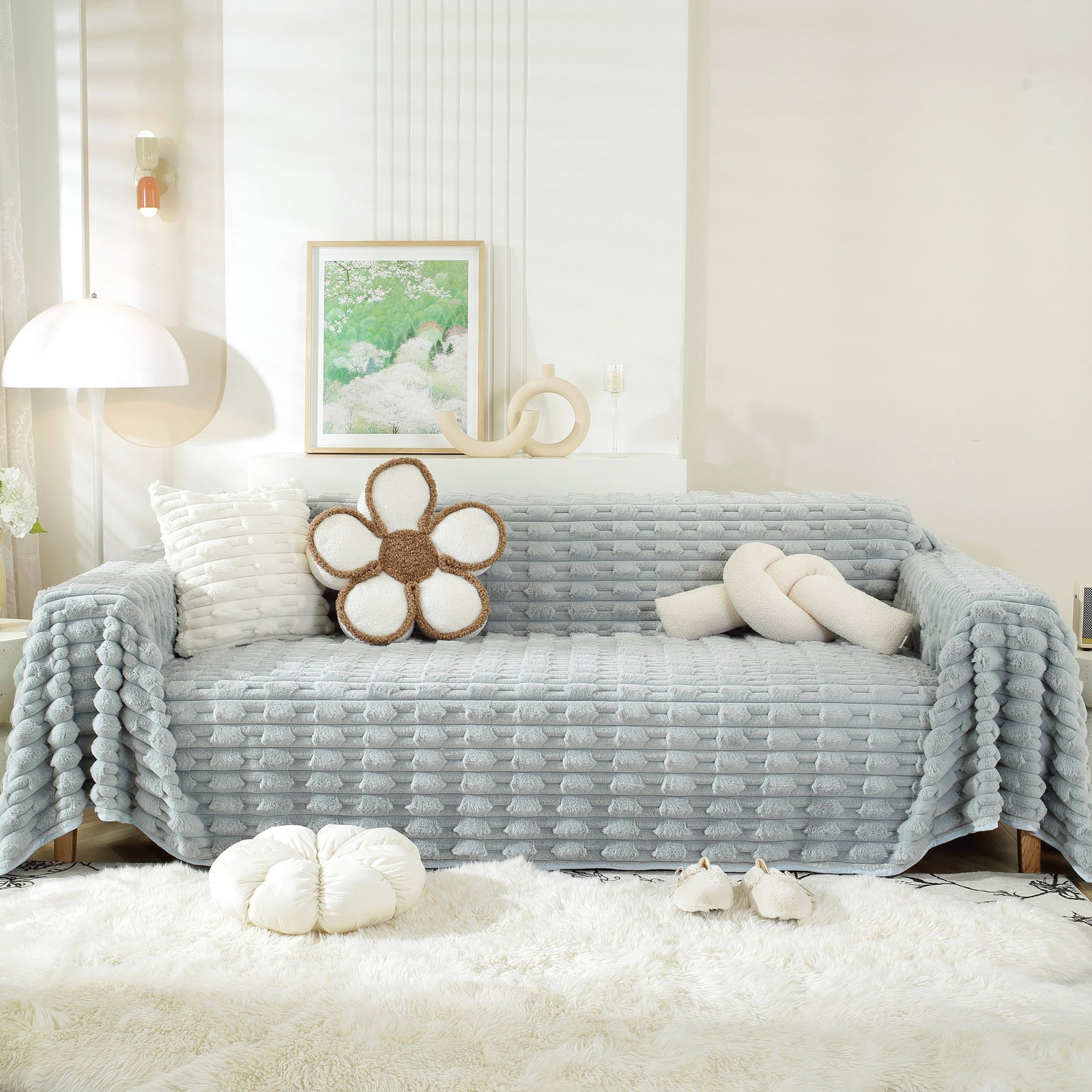 Fluffy Faux Fur Couch Cover Plush Sofa Throw, Warm & Stylish Sofa Protector