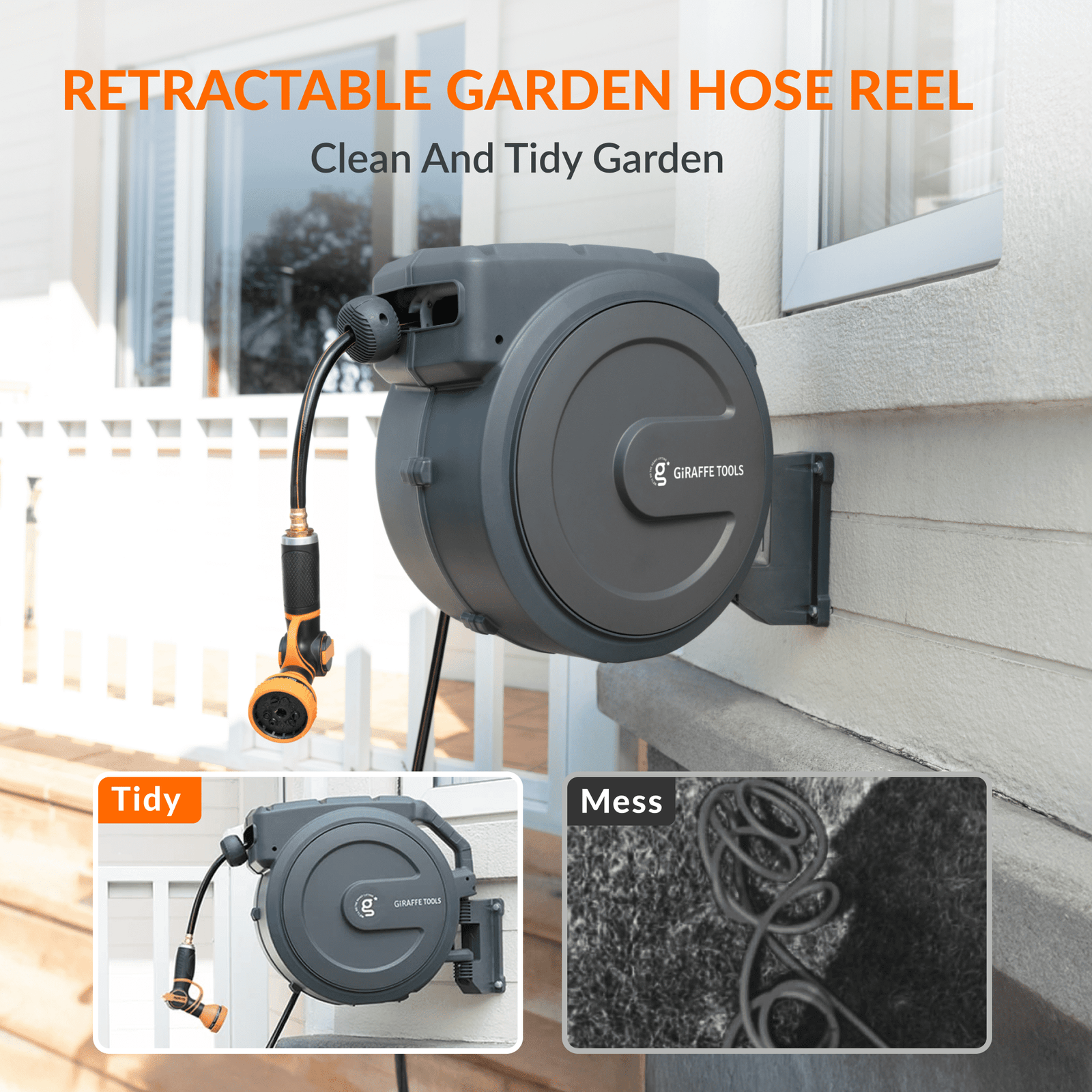 Retractable Garden Hose Reel-5/8 in-115ft