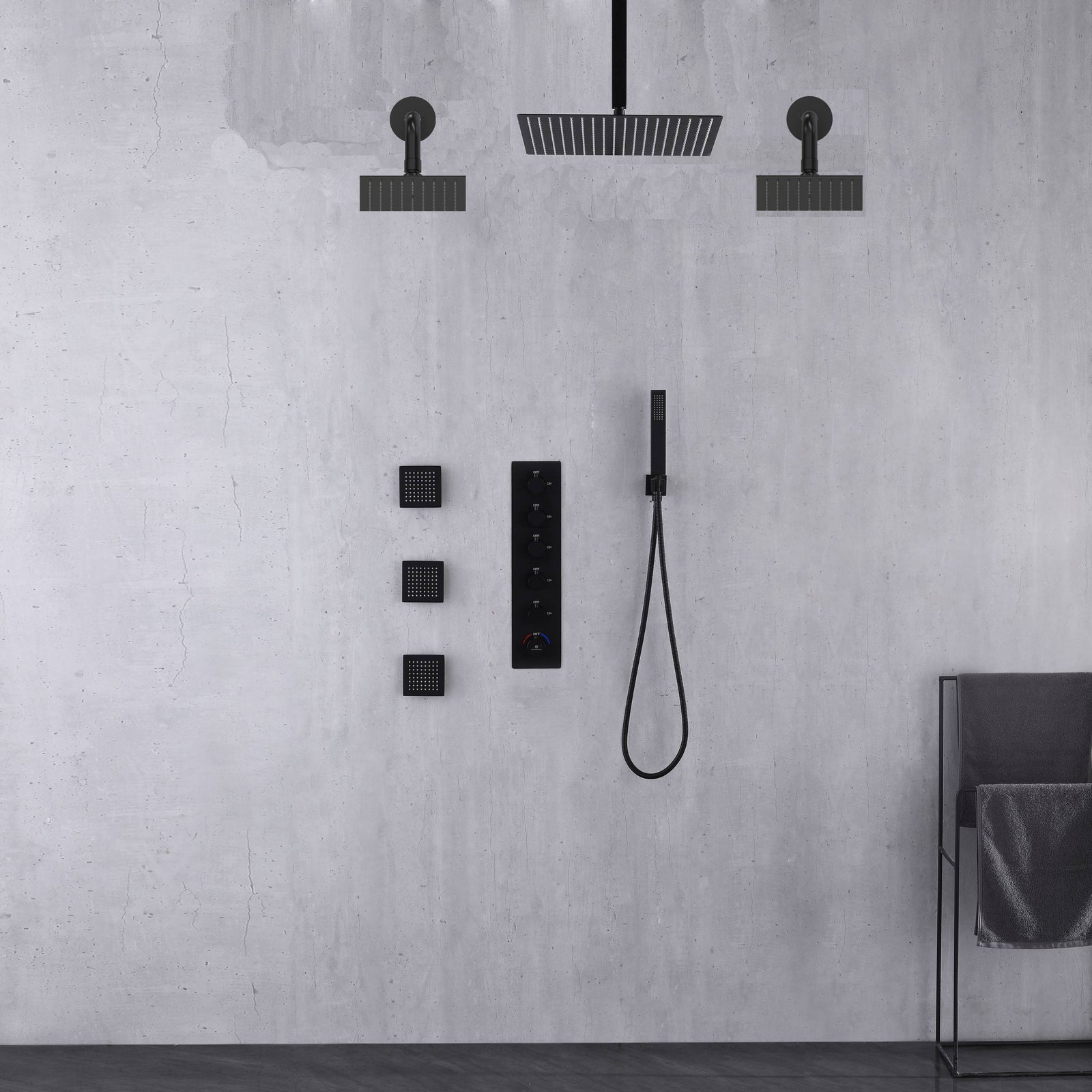 Matte Black Rainfall Shower System: 12