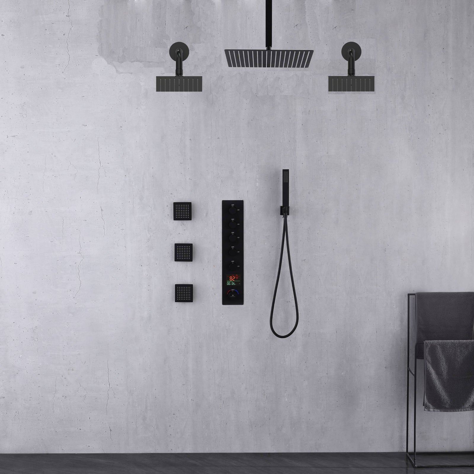 Matte Black Rainfall Shower System: 12