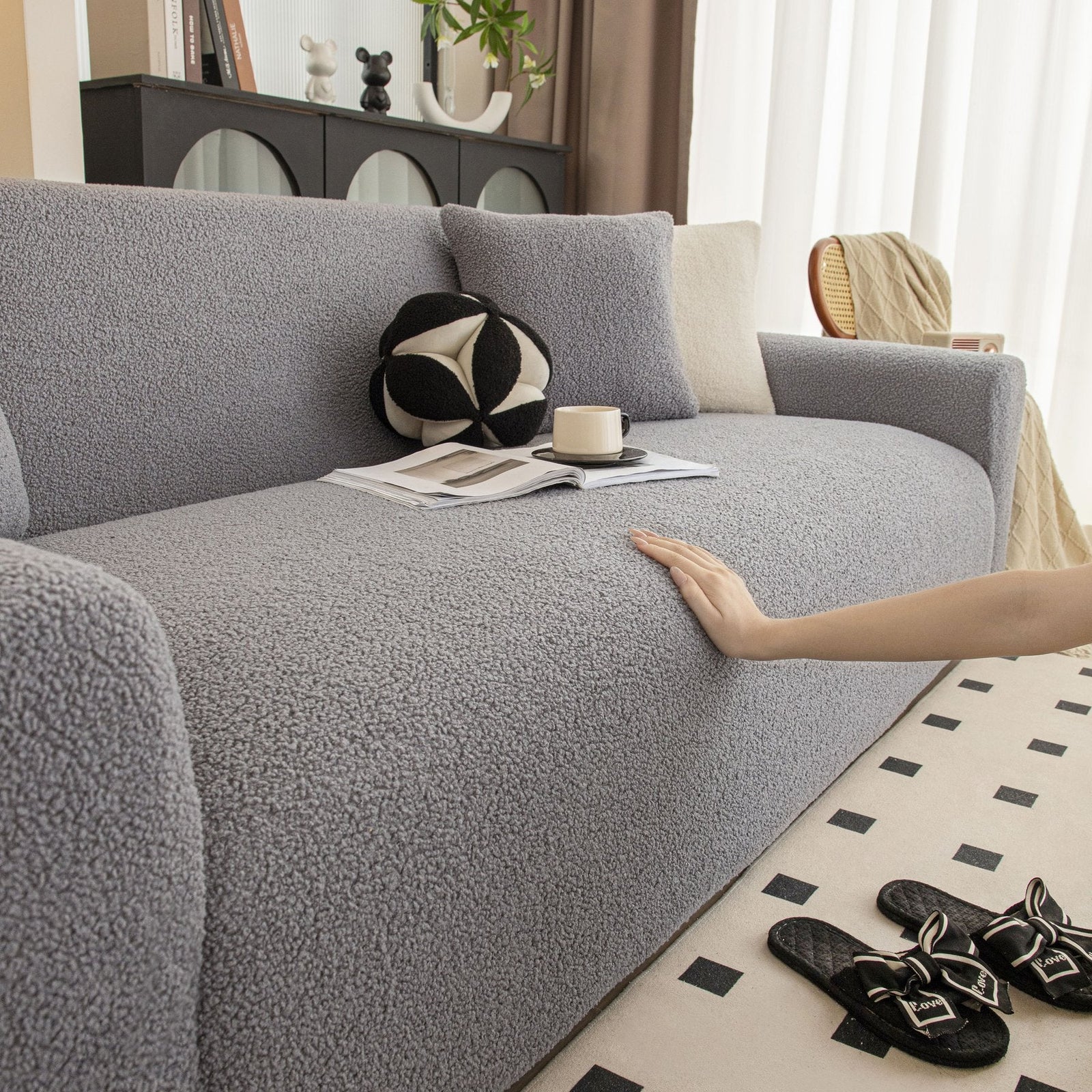 Stretch Plush Fitted Couch Slipcover Furniture Protector for 1/2/3/4/5 Cushion Couch