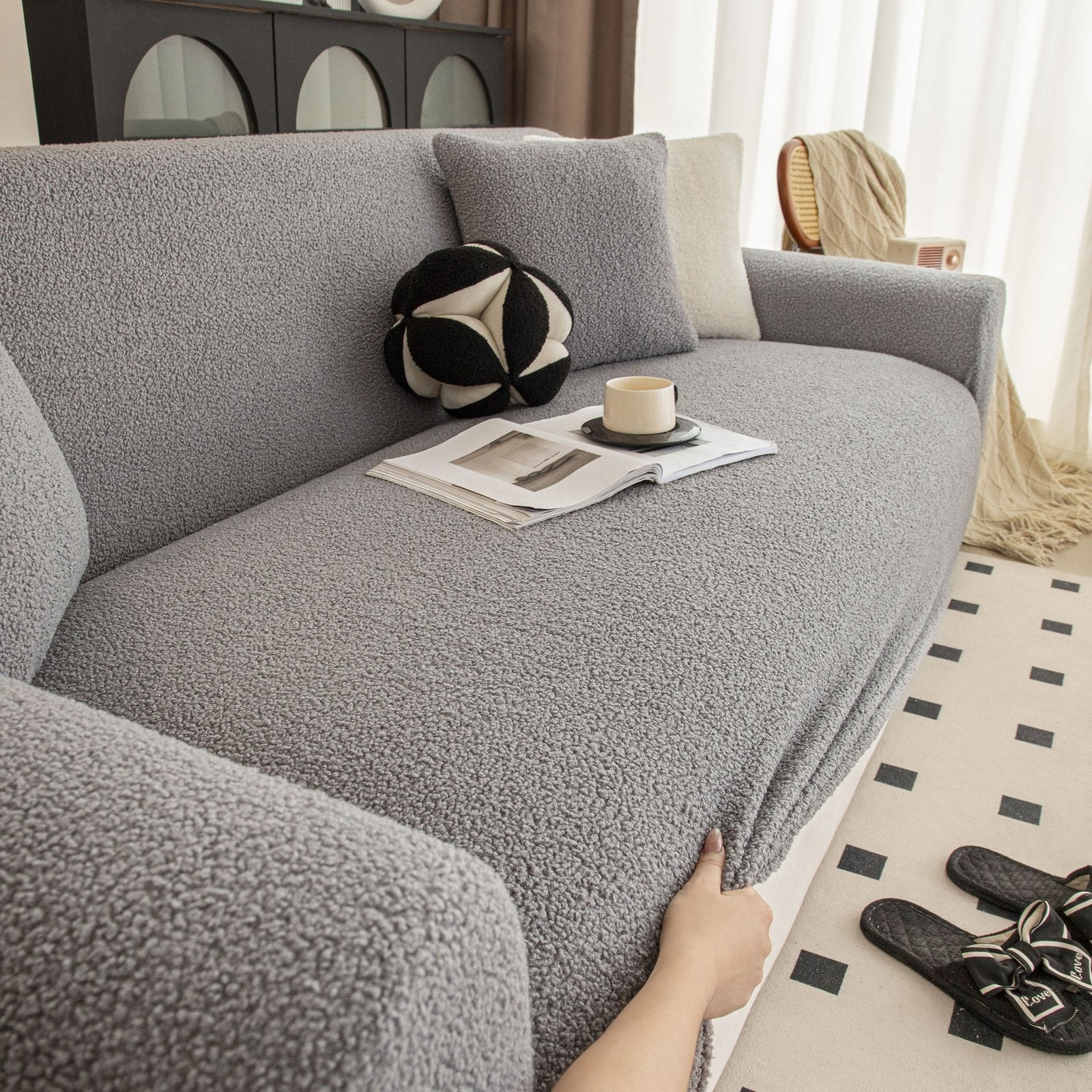 Stretch Plush Fitted Couch Slipcover Furniture Protector for 1/2/3/4/5 Cushion Couch
